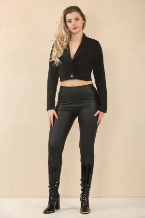 Black Long Sleeve V Neck One Button Jacket