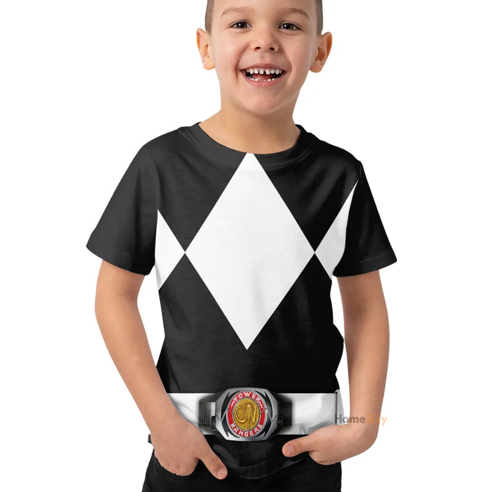 Black MIGHTY MORPHIN Power Ranger Custom Cosplay Costume Kid Tshirt QT212232Hf