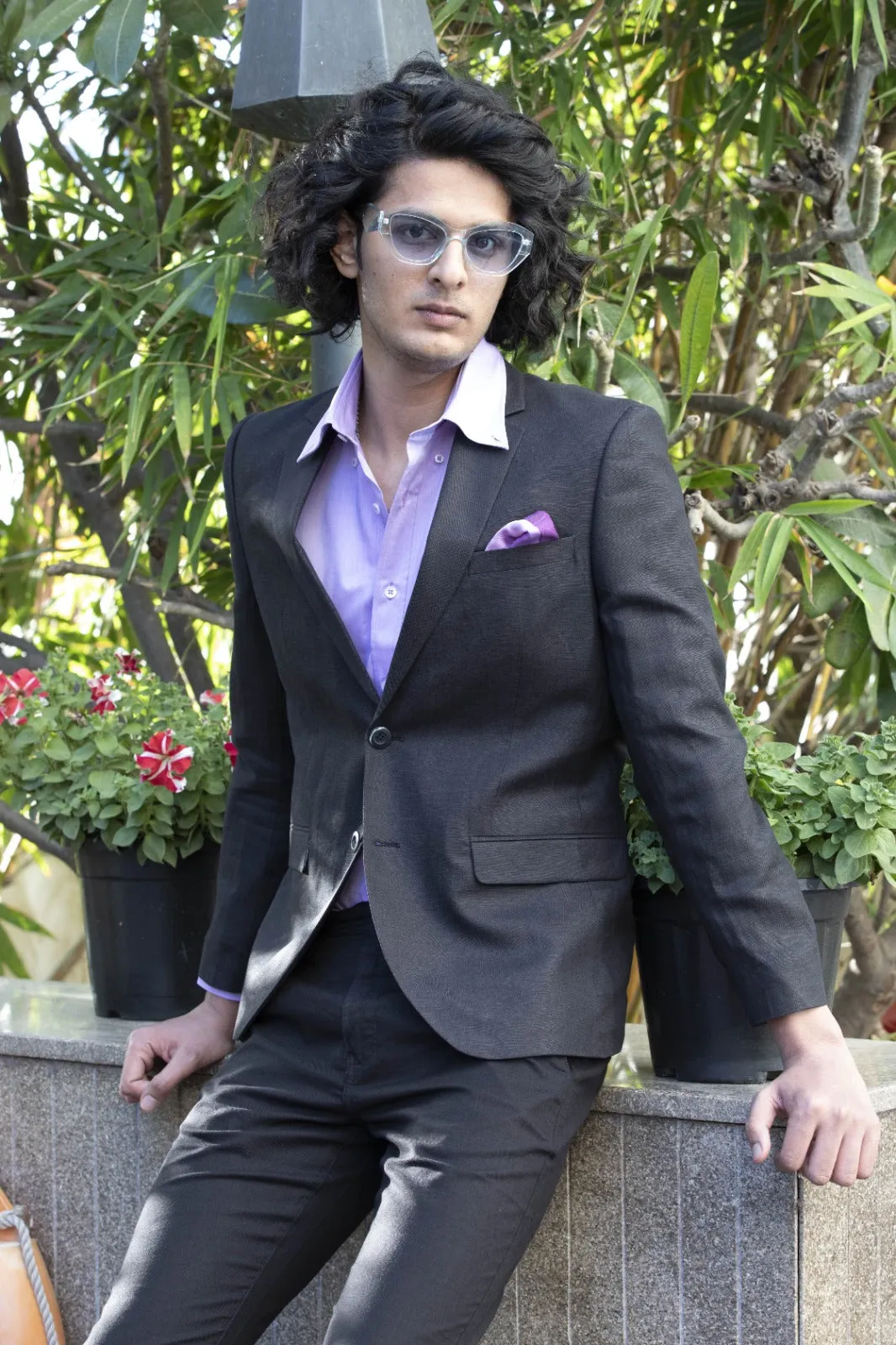 Black Solid Linen Hemp Jacket