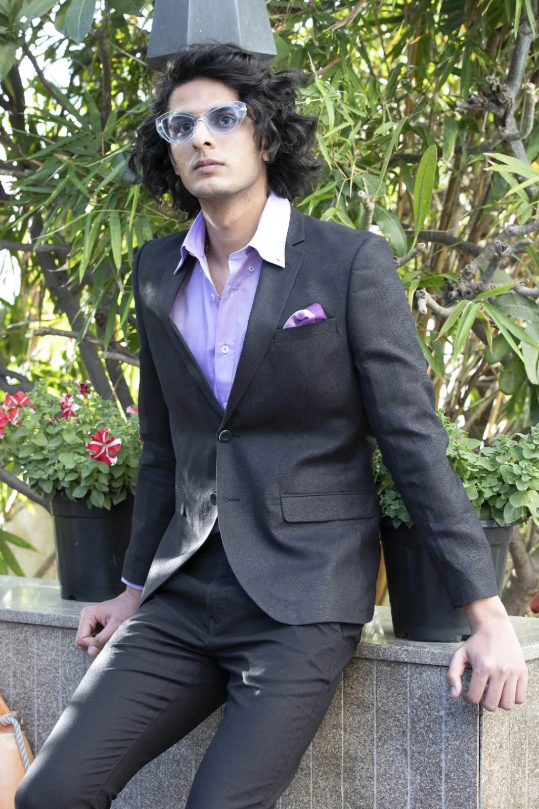 Black Solid Linen Hemp Jacket