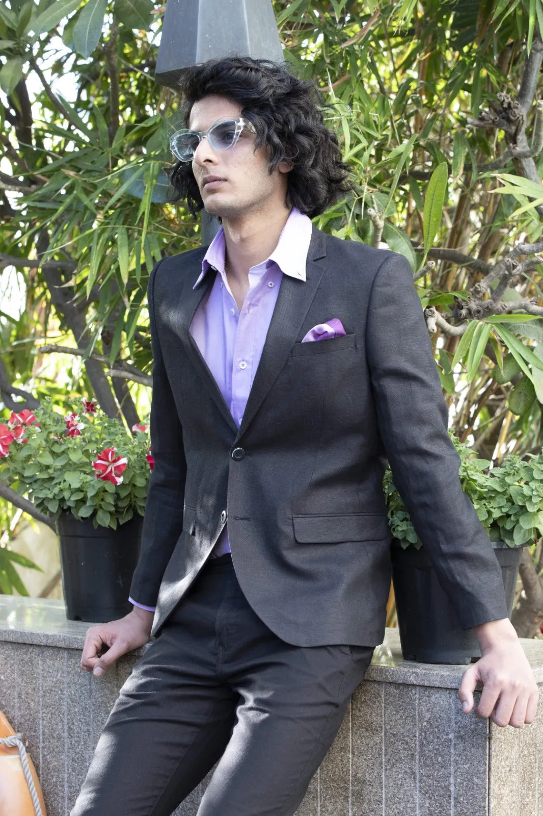 Black Solid Linen Hemp Jacket