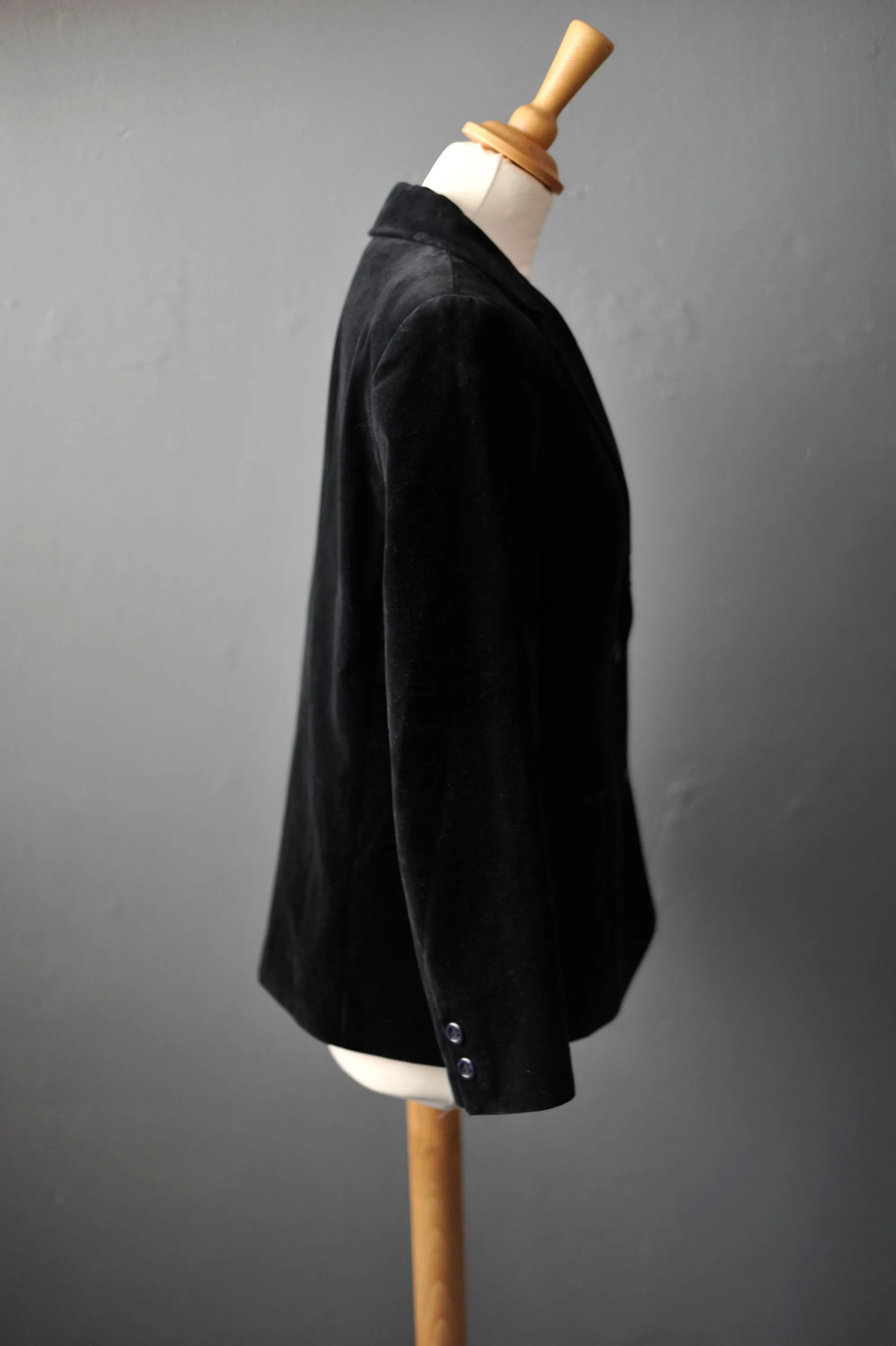 Black Velvet Jacket, Vintage 80s Fitted Boho Blazer, Size Small