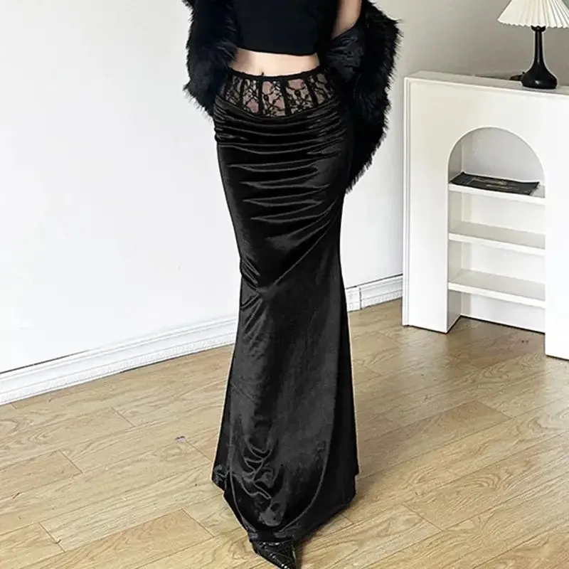 Black Velvet Maxi Skirt