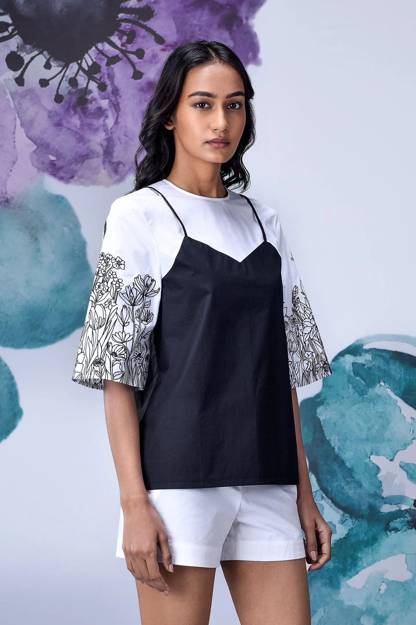 Black White Layered Relax Fit Top