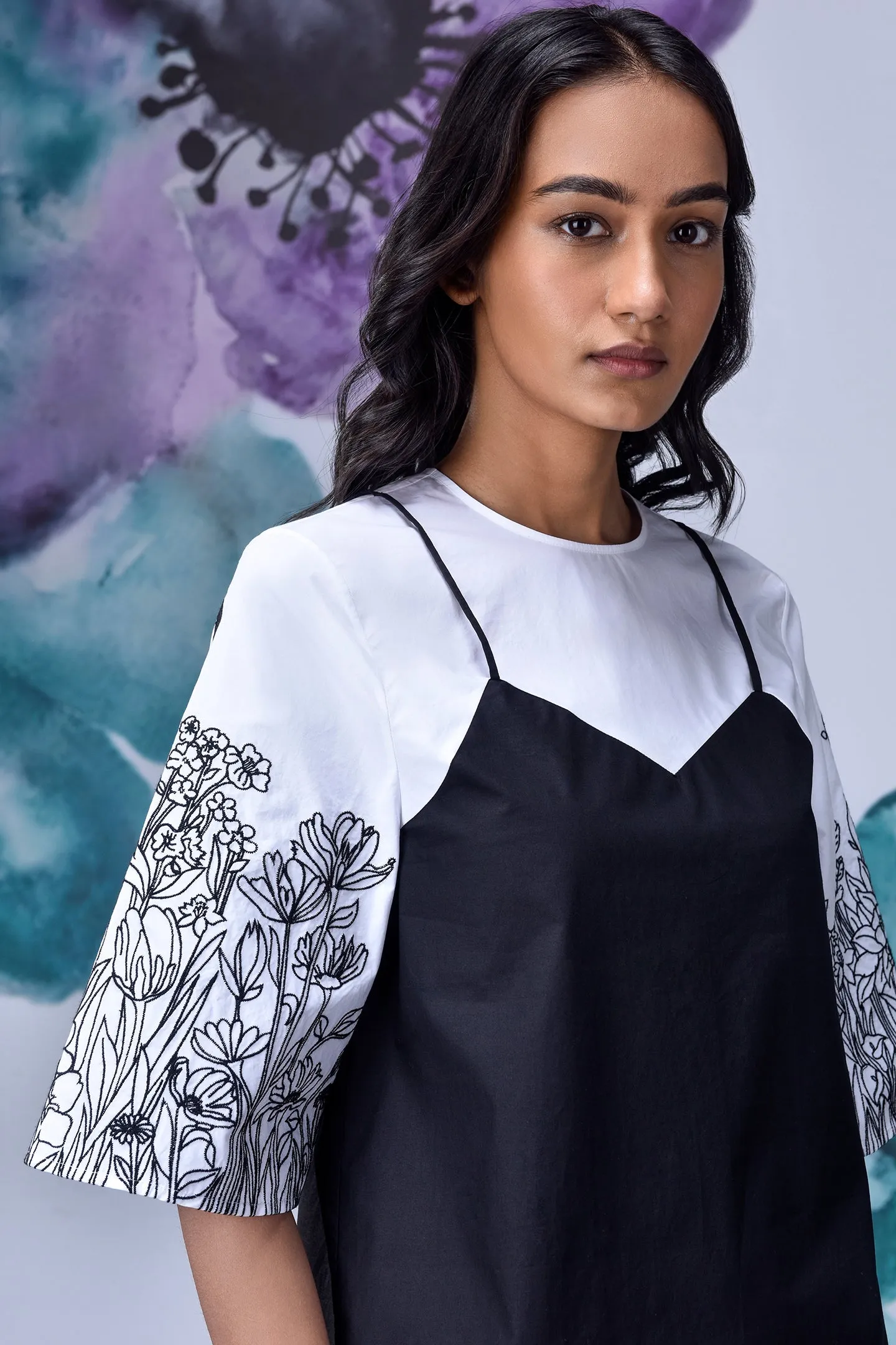 Black White Layered Relax Fit Top