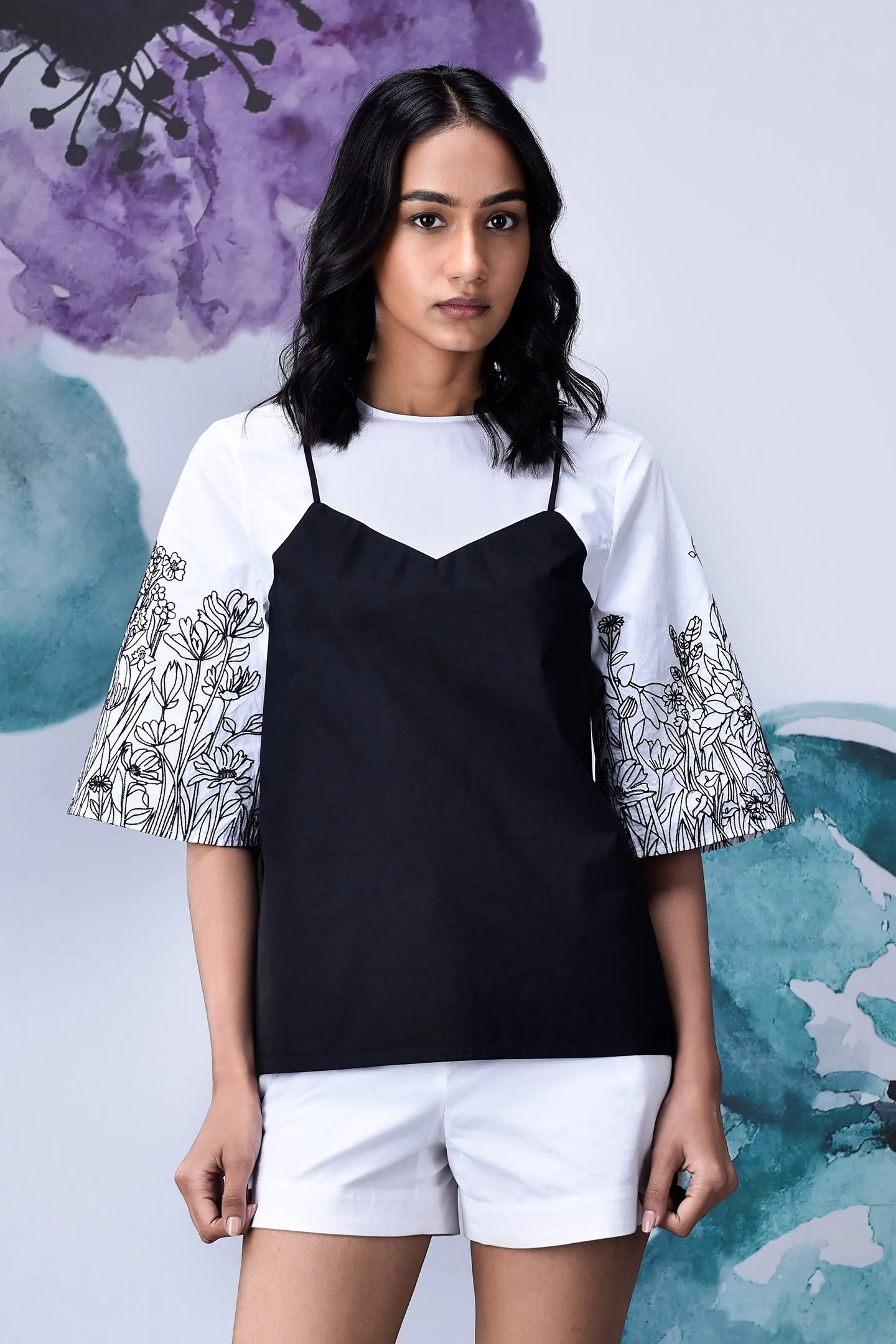 Black White Layered Relax Fit Top