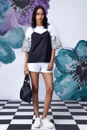 Black White Layered Relax Fit Top