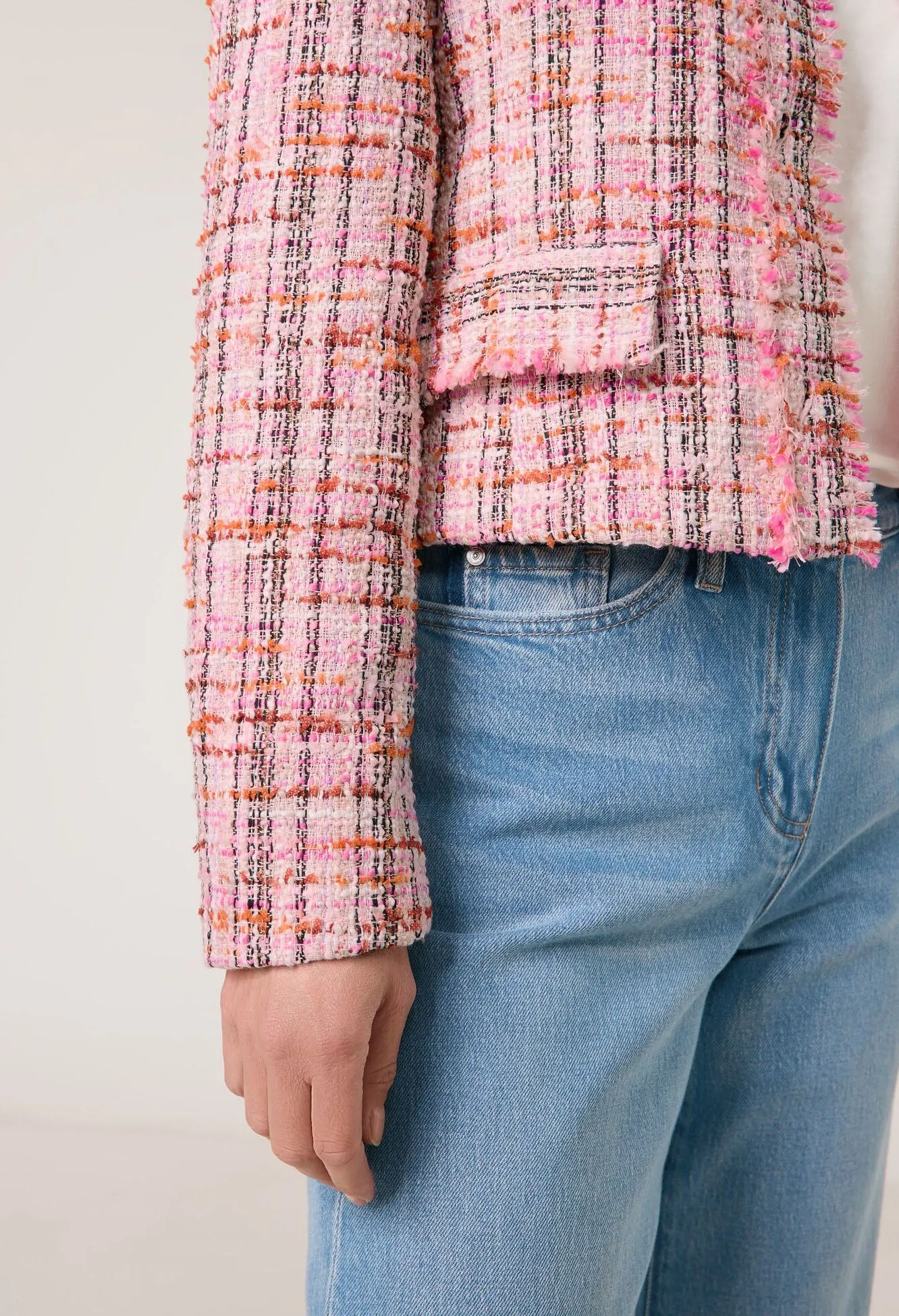 Blazer jacket in a bouclé look with a fringed edge