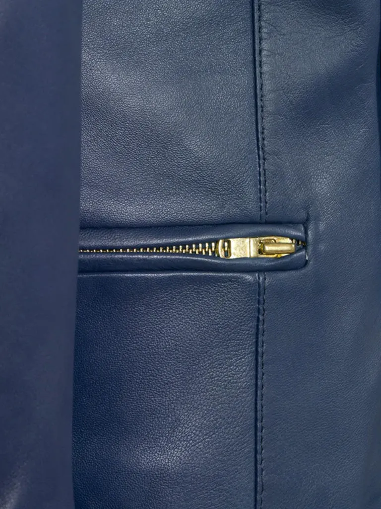 Blue Collar Less Biker Leather Jacket