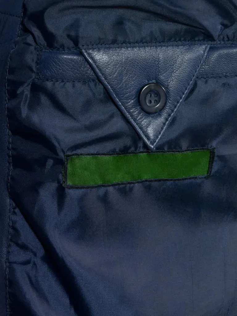 Blue Collar Less Biker Leather Jacket