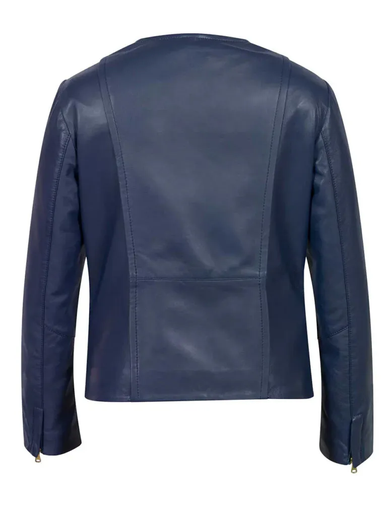 Blue Collar Less Biker Leather Jacket