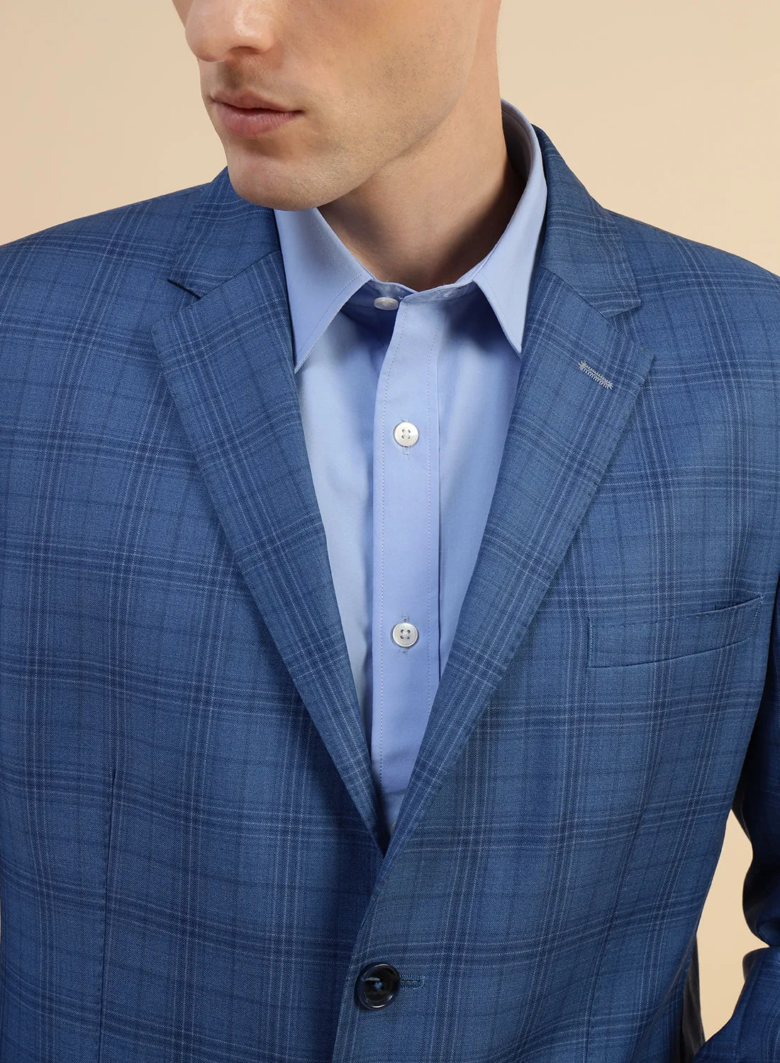 Blue Poly wool Check Jacket