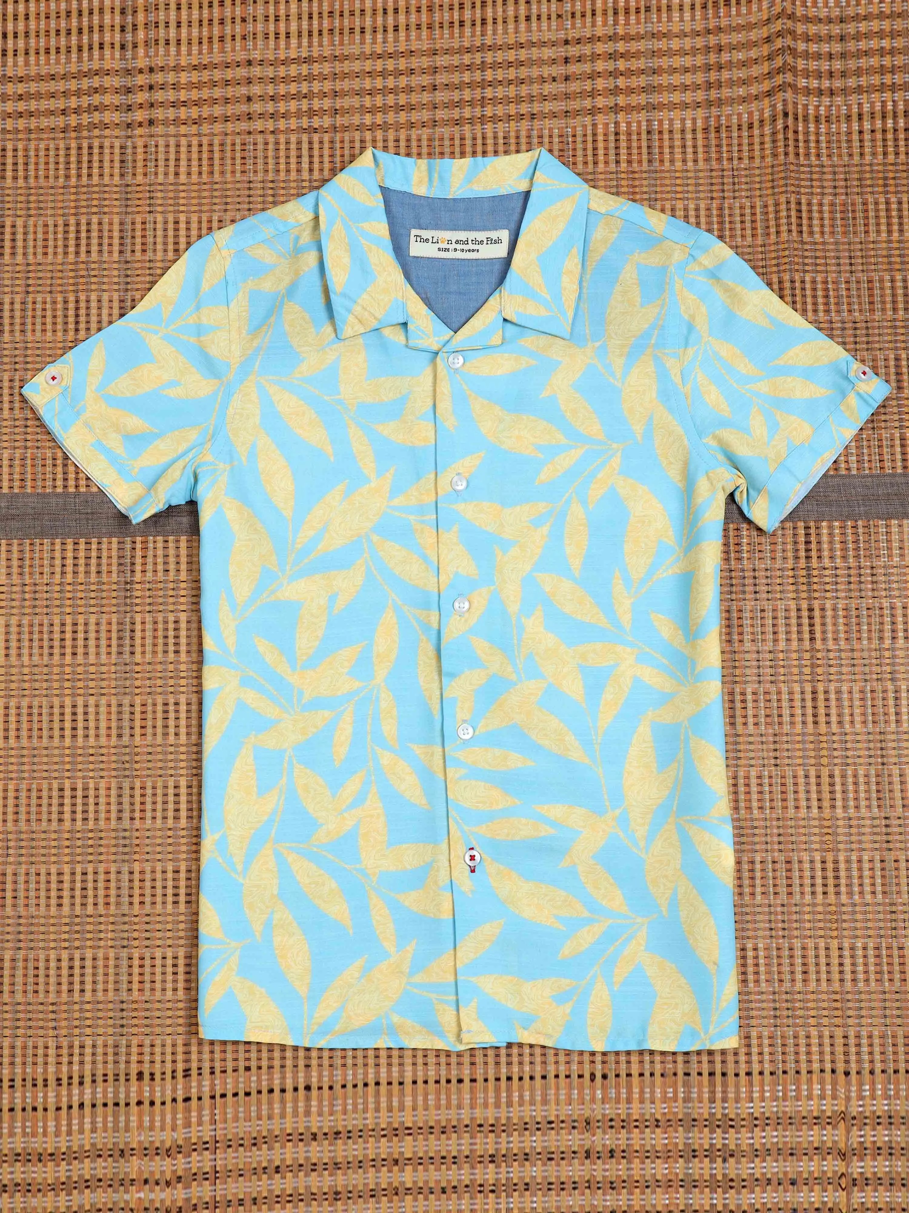 Boys Leaf Printed Shirt Crystal Blue