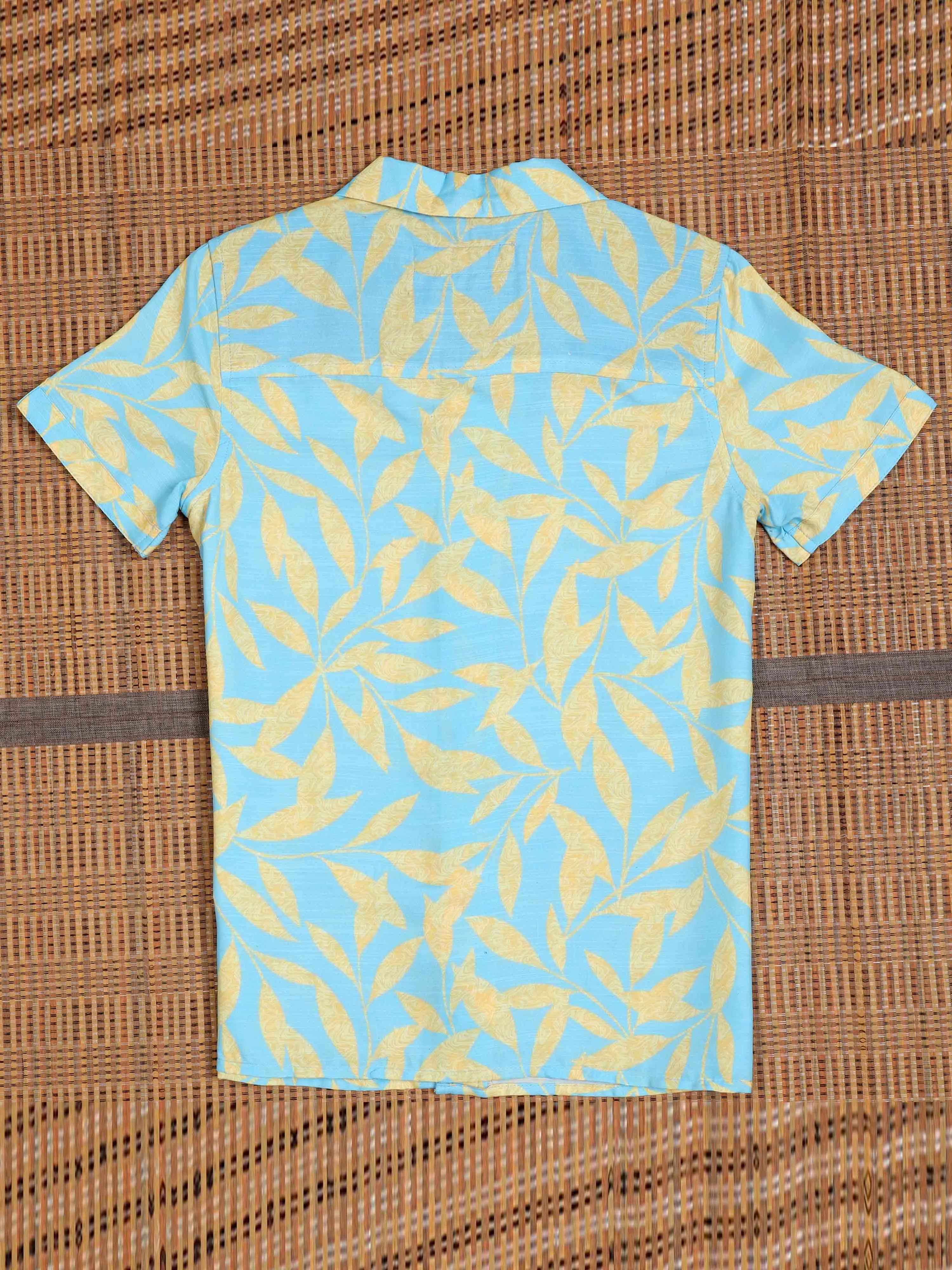 Boys Leaf Printed Shirt Crystal Blue
