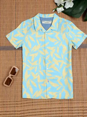 Boys Leaf Printed Shirt Crystal Blue