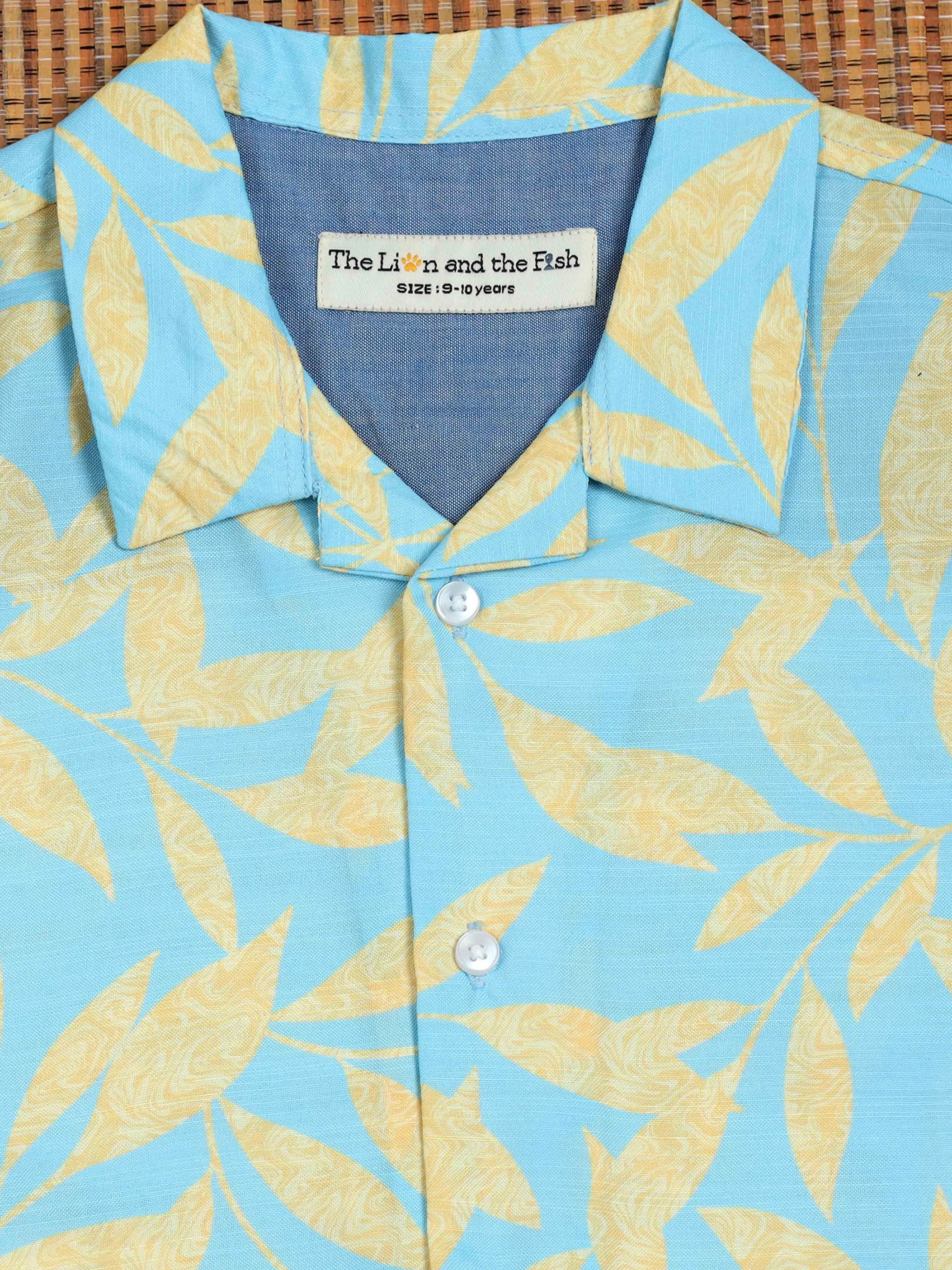 Boys Leaf Printed Shirt Crystal Blue