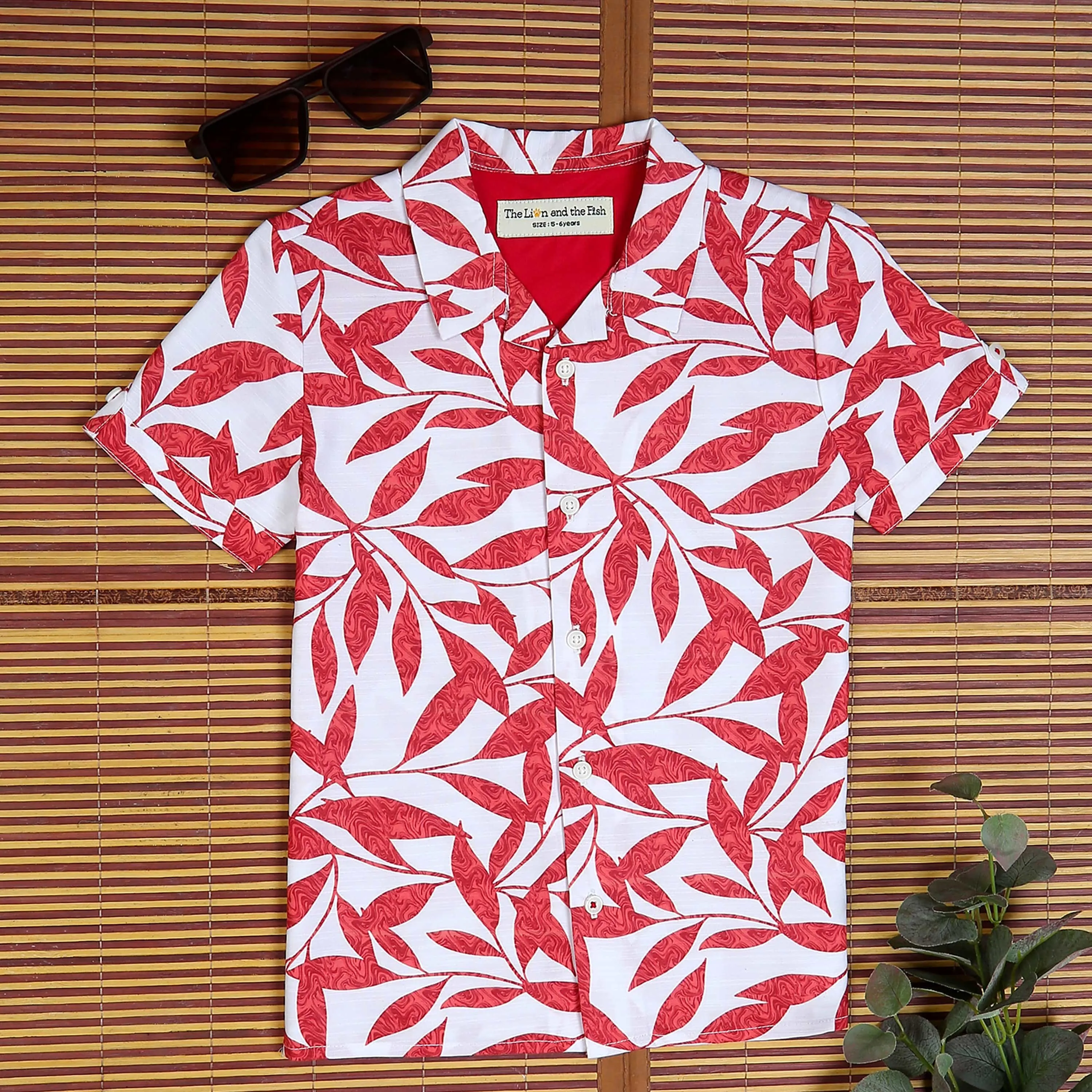 Boys Leaf Printed Shirt Red
