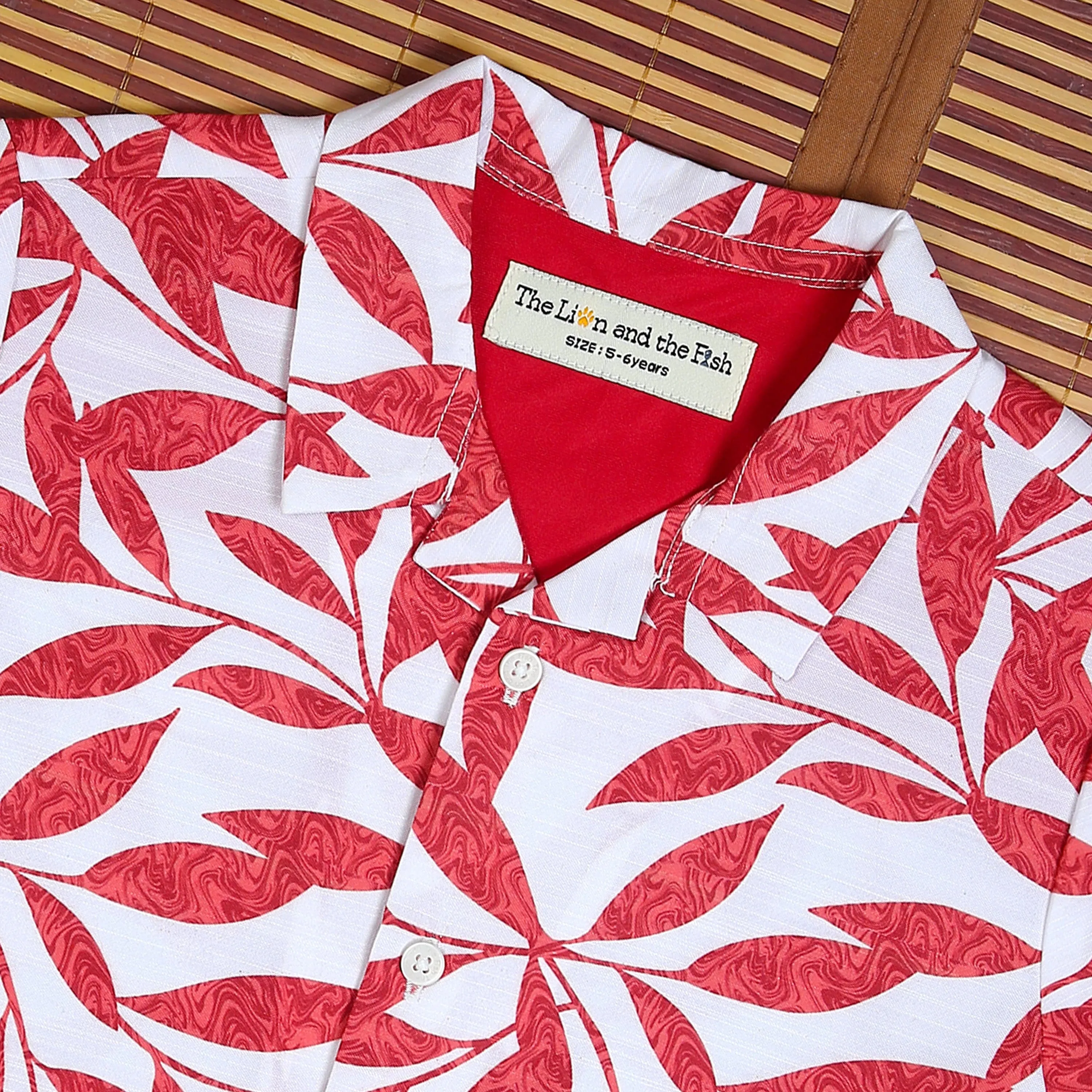Boys Leaf Printed Shirt Red
