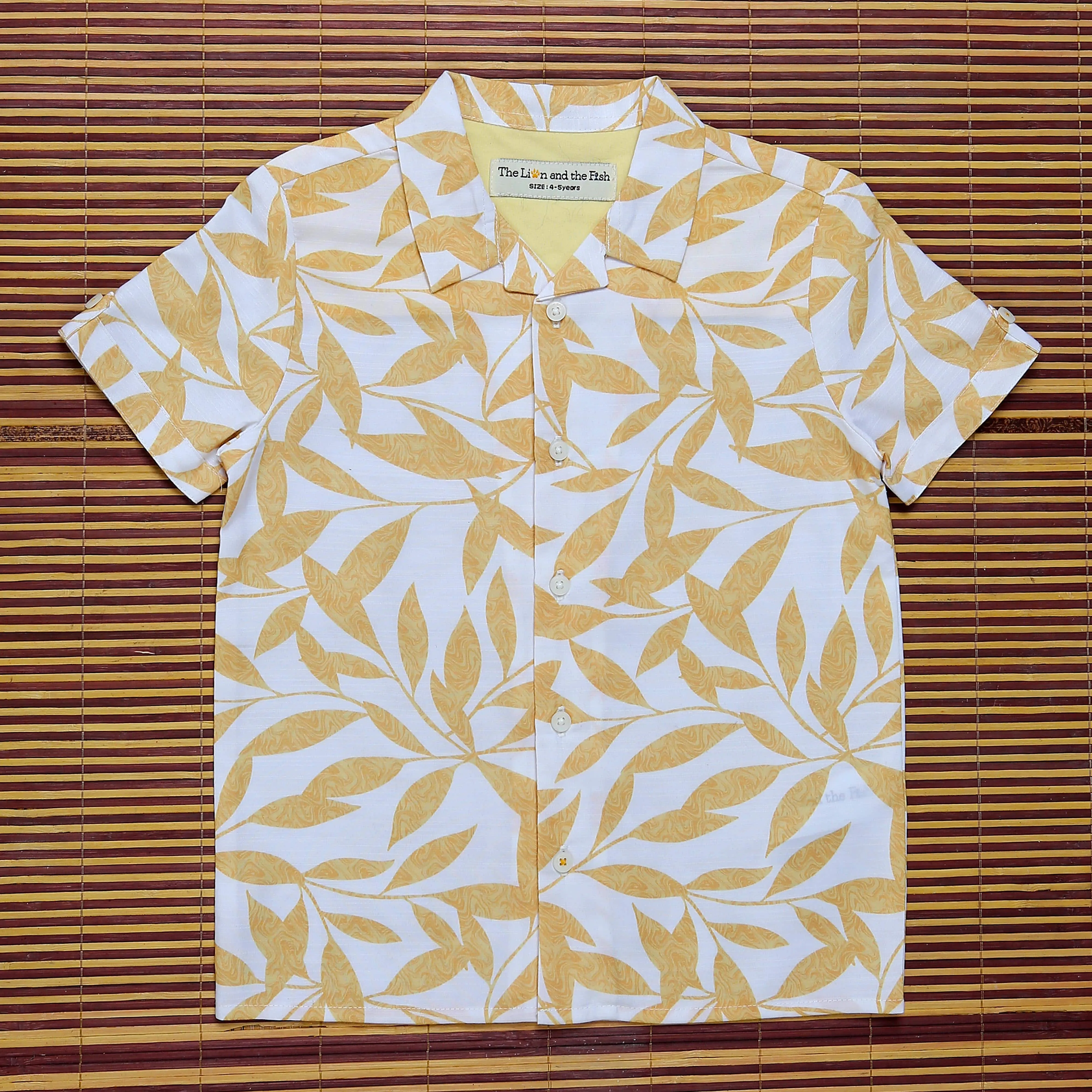 Boys Leaf Printed Shirt White Yellow