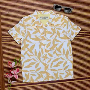 Boys Leaf Printed Shirt White Yellow