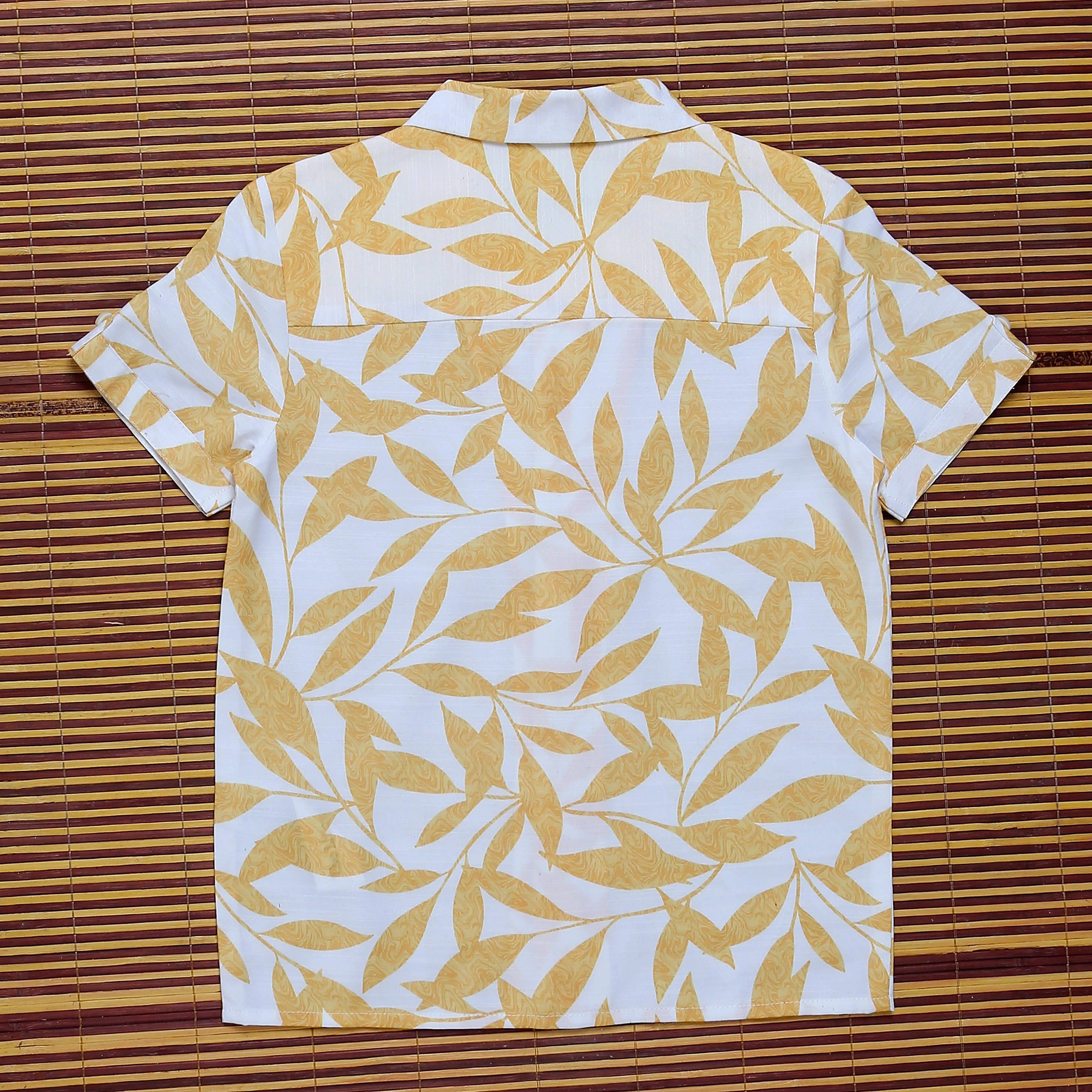 Boys Leaf Printed Shirt White Yellow