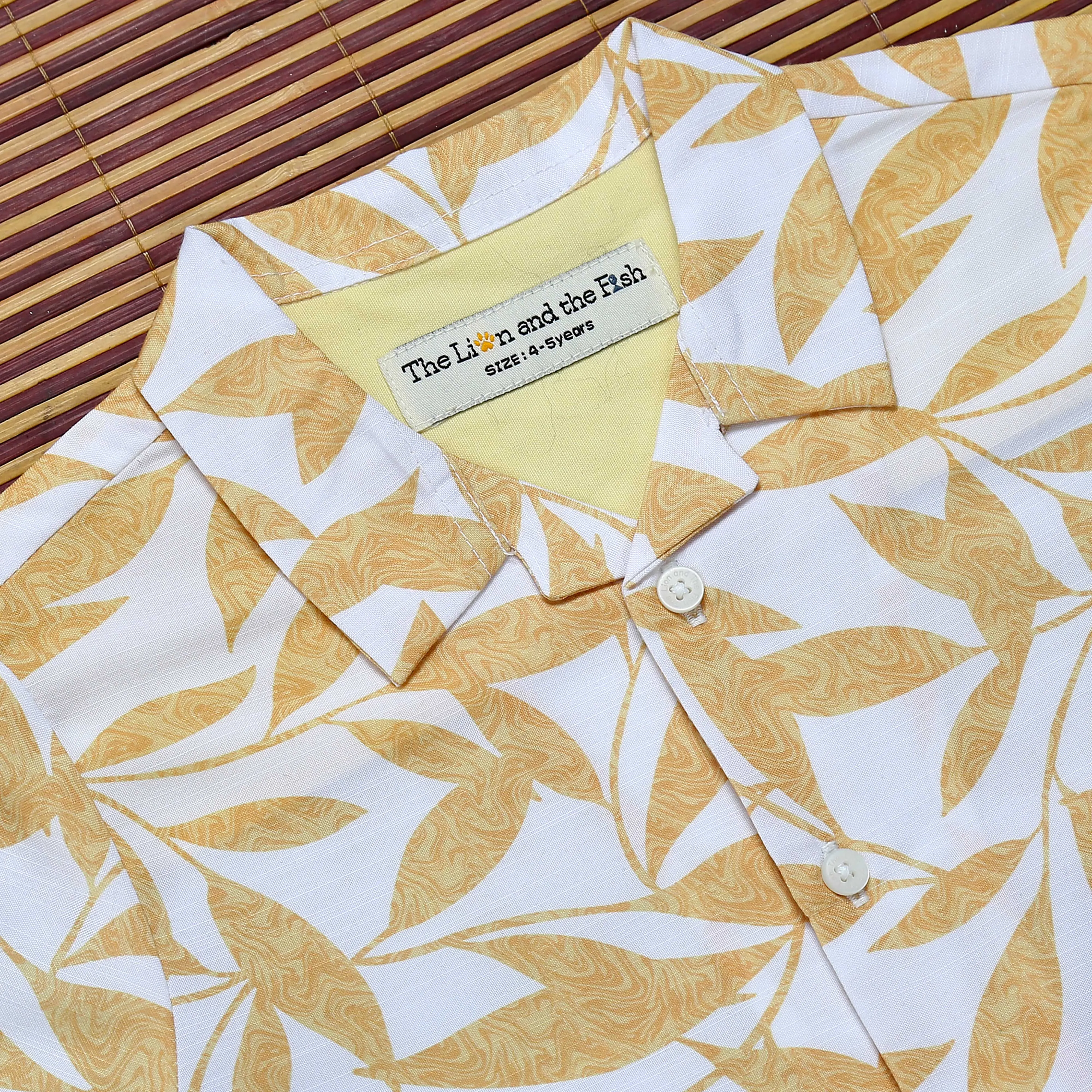 Boys Leaf Printed Shirt White Yellow