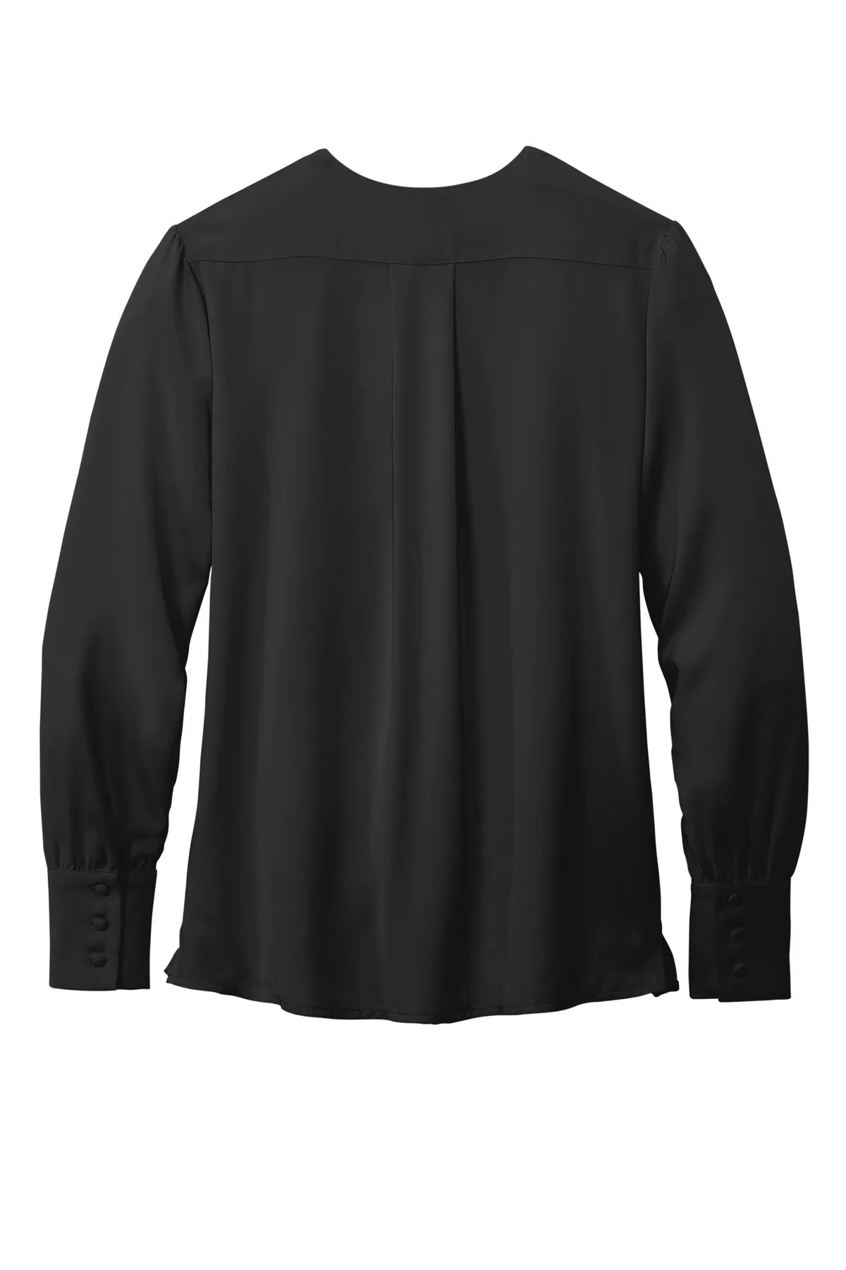 Brooks Brothers Women's Open-Neck Satin Blouse BB18009 Deep Black