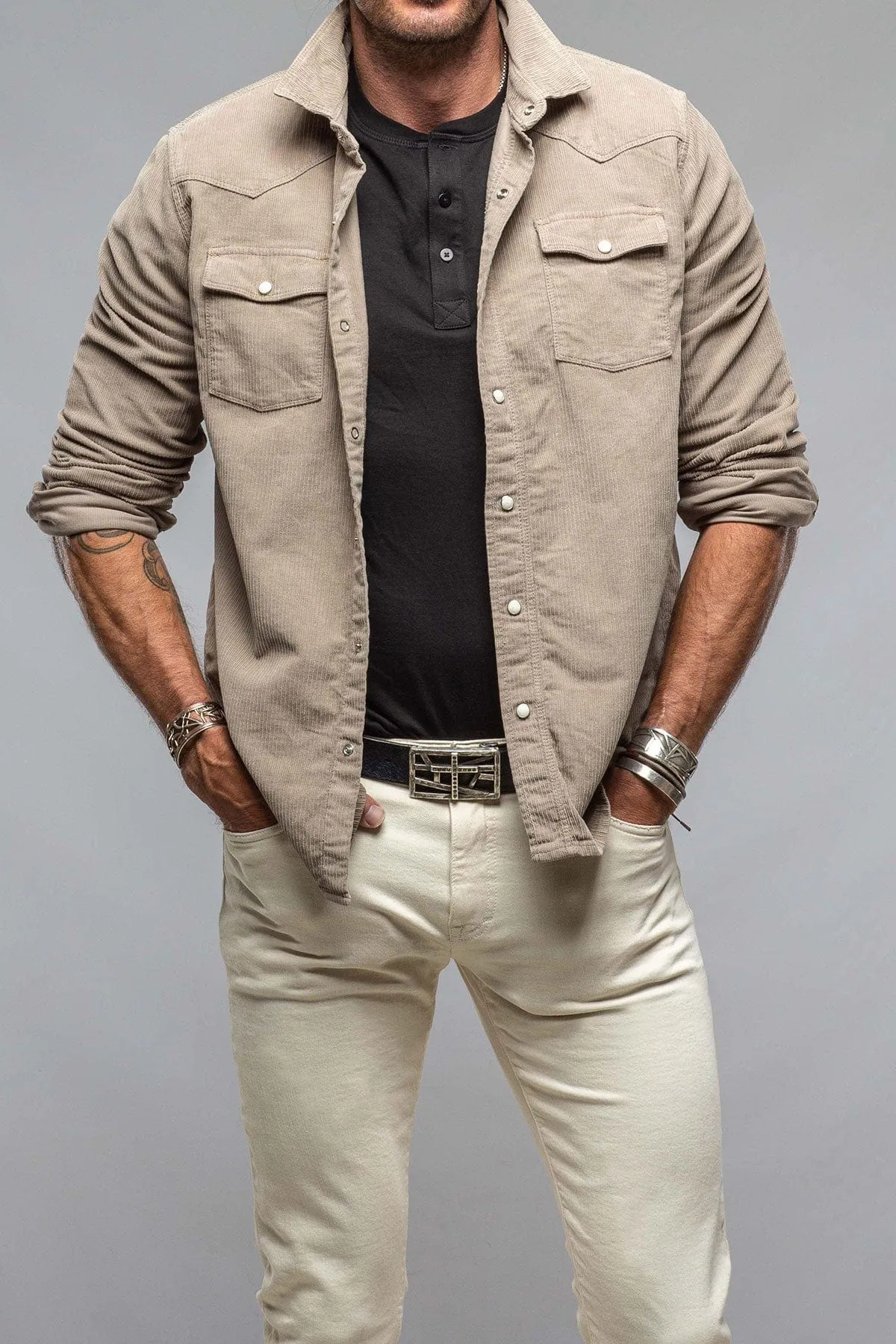 Brooks Corduroy Snap Shirt In Tortora