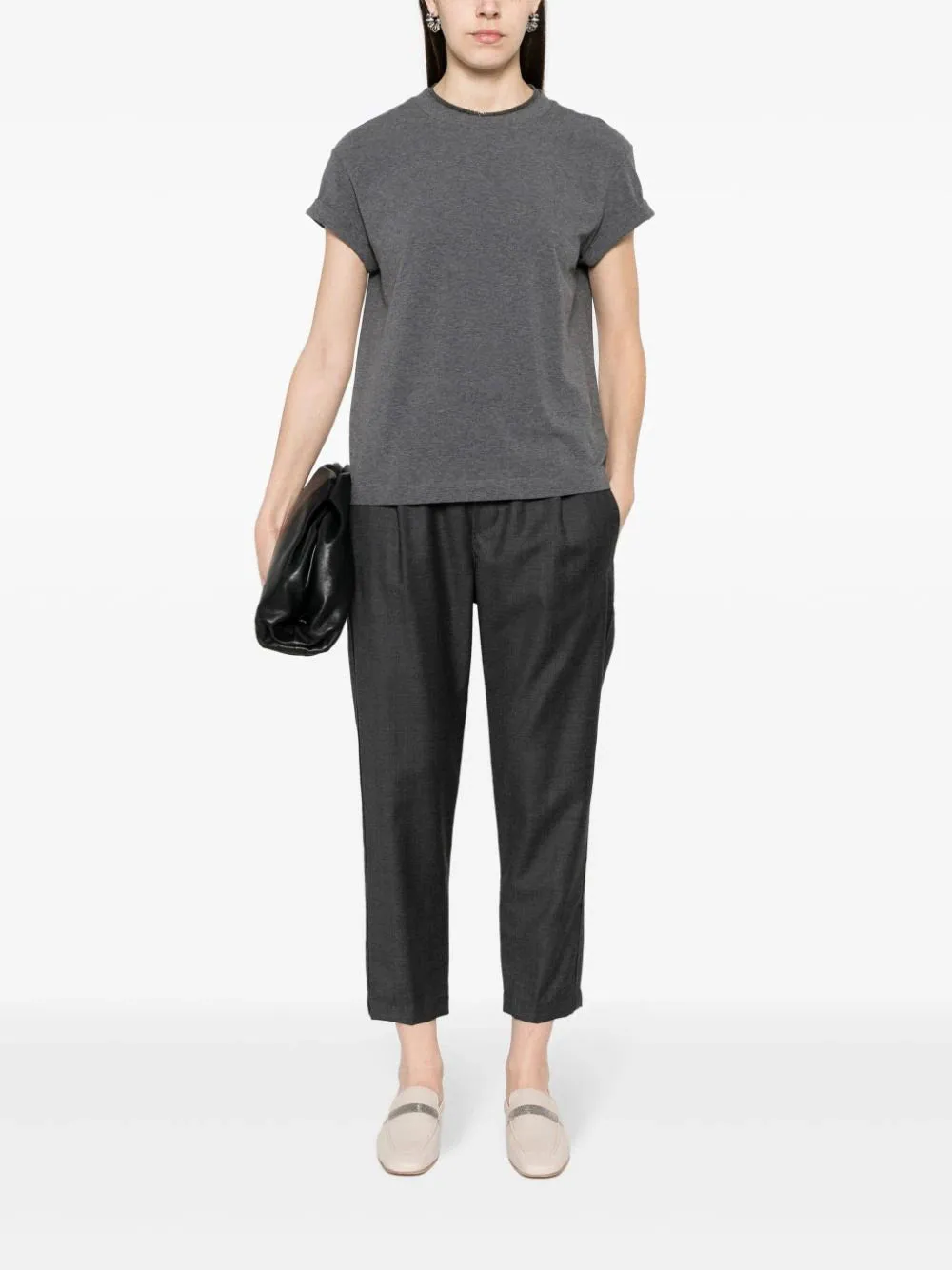 Brunello Cucinelli Contrast Layered T-Shirt Grey
