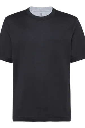 Brunello Cucinelli Men's Silk and Cotton Lightweight Jersey Crew Neck T-shirt