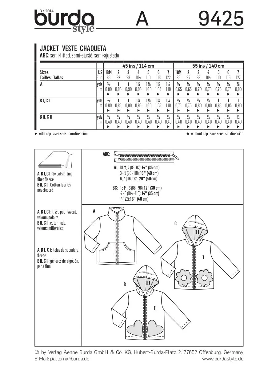 Burda Pattern 9425 Toddlers (18M-7Y)