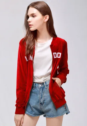 Burgundy Velvet Zipper Jacket