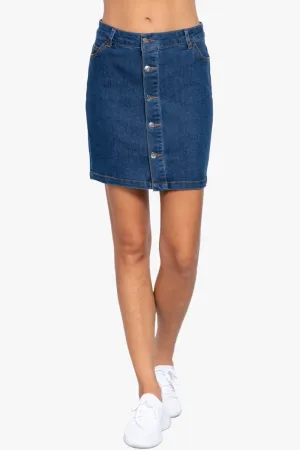 Buttoned Stretch Denim Mini Skirt