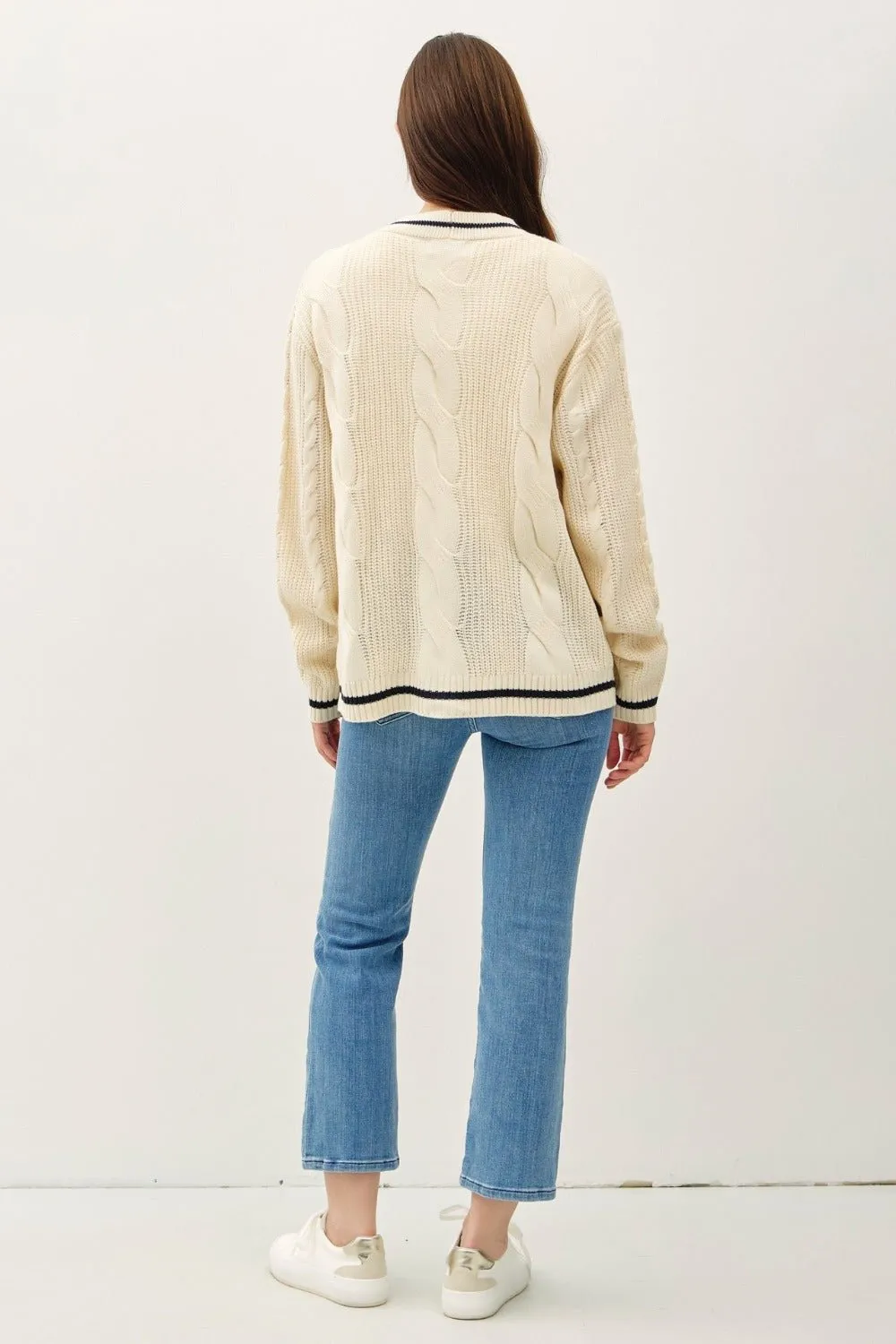 Cable-Knit V-Neck Cardigan - Cream