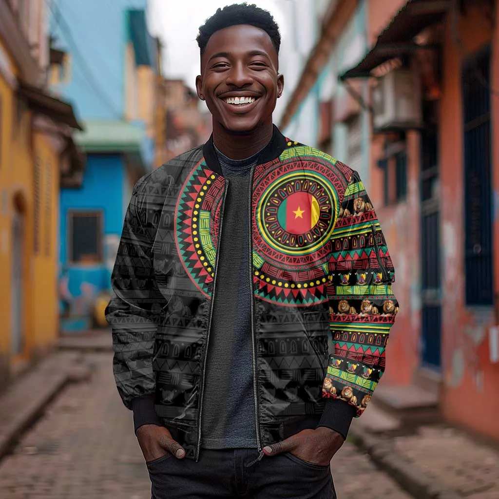 Cameroon African Tribal Pattern Sleeve Zip Bomber Jacket Chest Arm Tattoo LT15