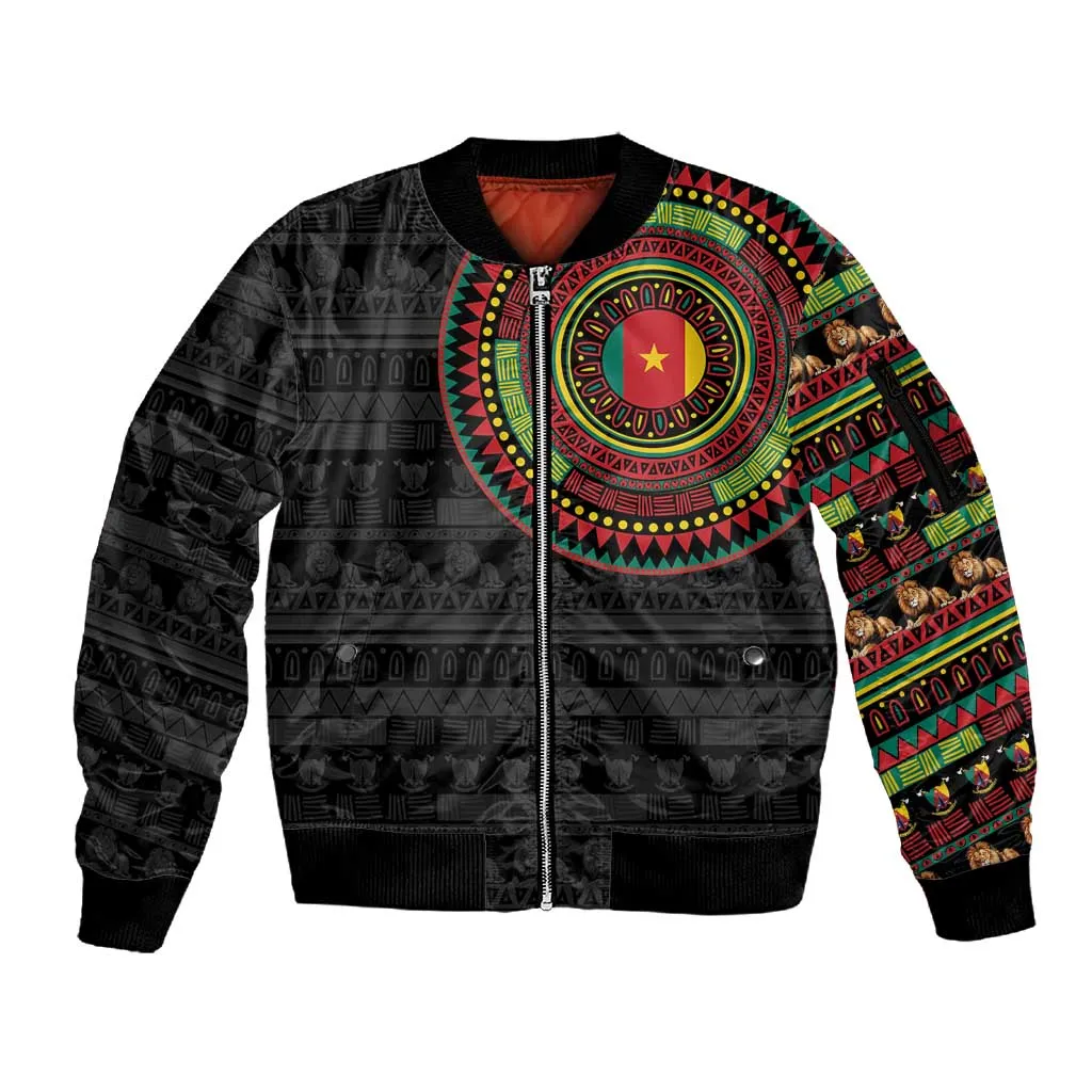Cameroon African Tribal Pattern Sleeve Zip Bomber Jacket Chest Arm Tattoo LT15