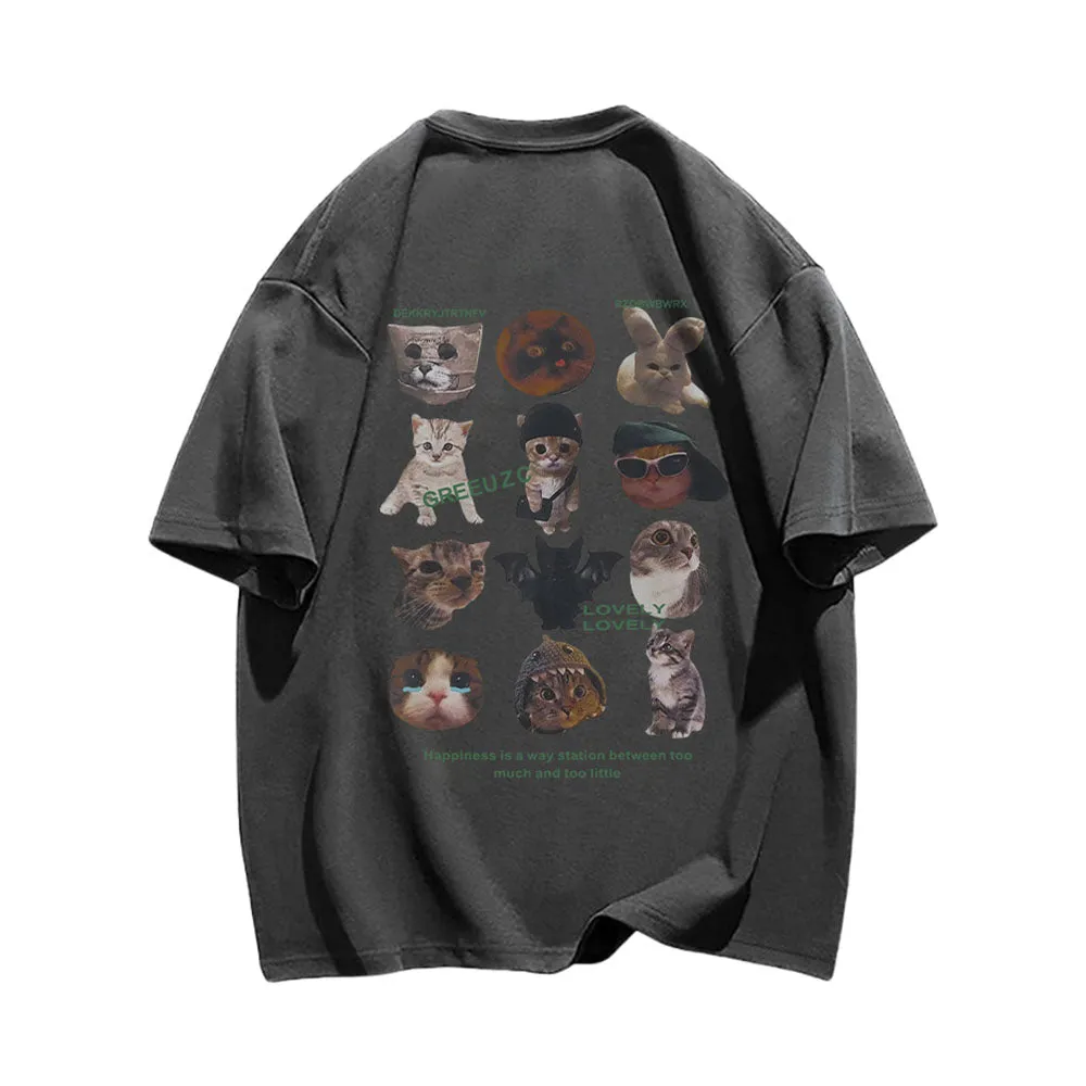 Cartoon Anime Cat Print T-shirt