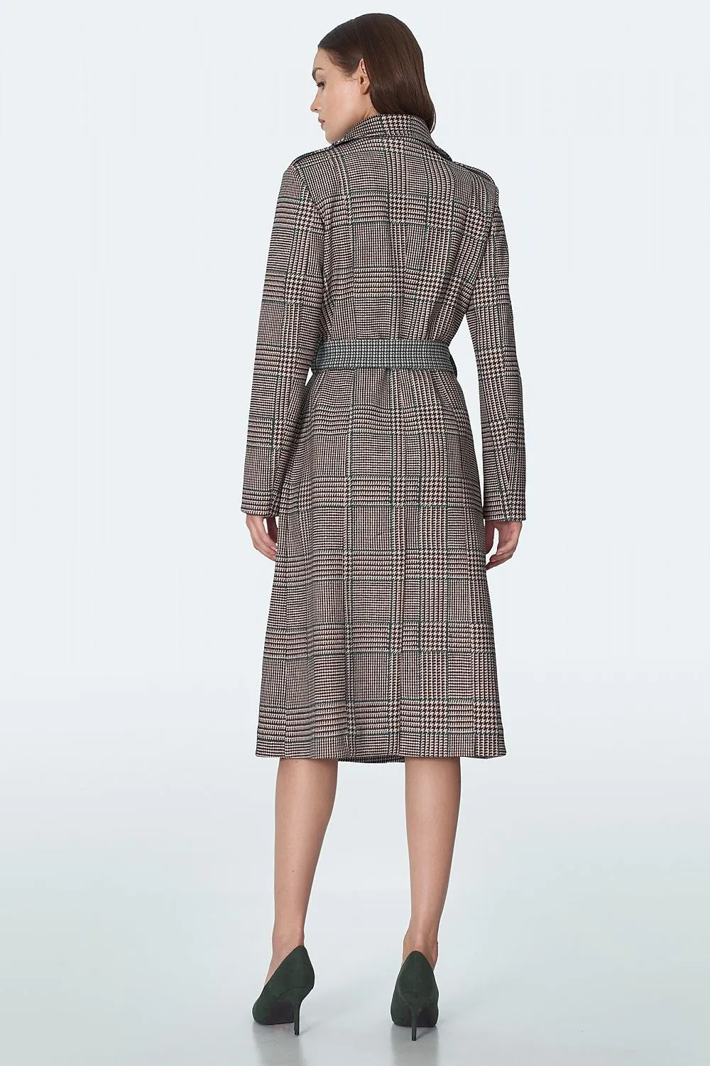 Checked Tailored Coat with Waist Definition