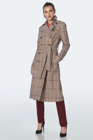 Checked Tailored Coat with Waist Definition