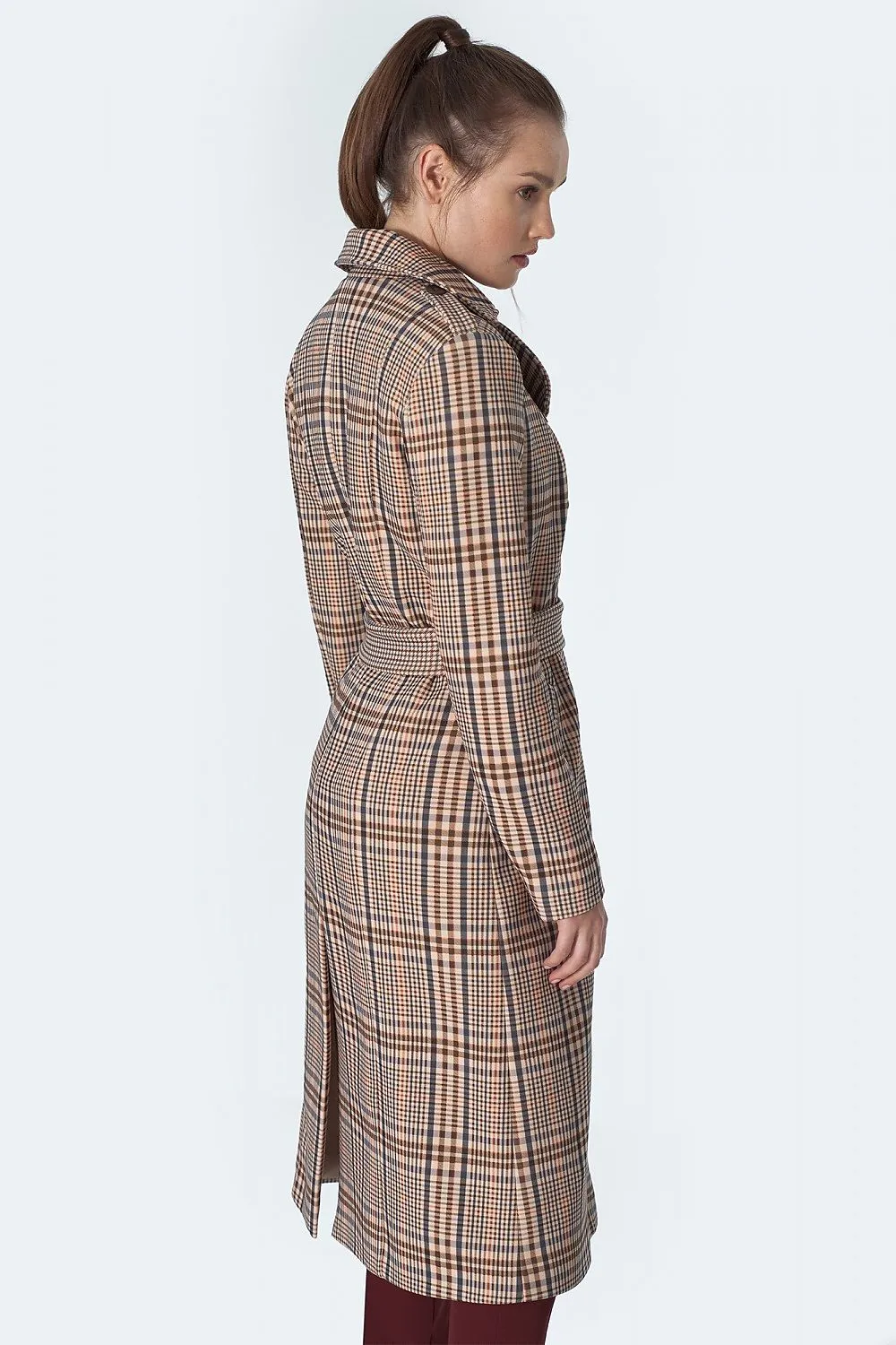 Checked Tailored Coat with Waist Definition