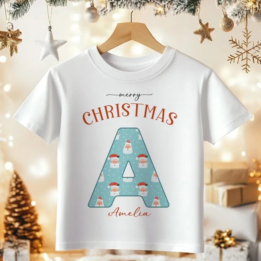 Christmas Santa Pattern Personalised Toddler & Kids T Shirt
