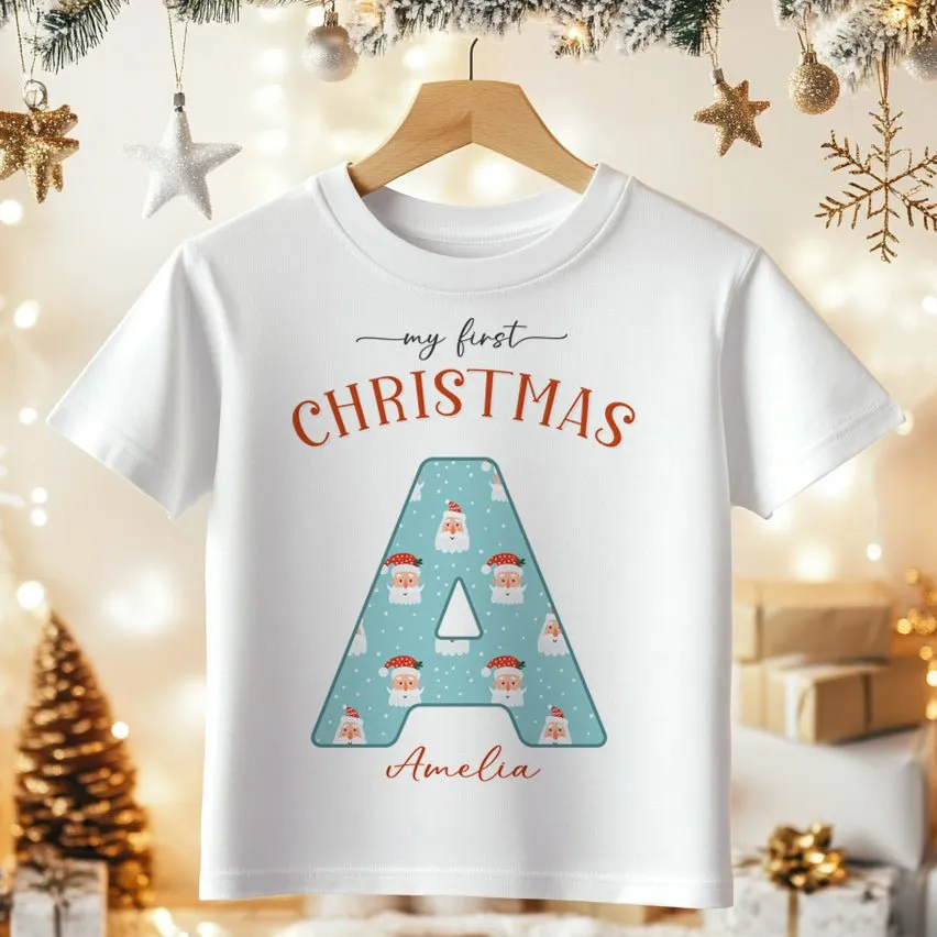 Christmas Santa Pattern Personalised Toddler & Kids T Shirt