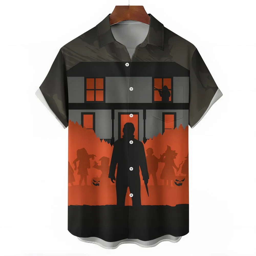 Classic Halloween Cartoon Characters Horror Night Silhouettes Printing Shirt 2408011492