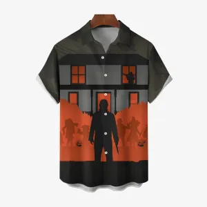 Classic Halloween Cartoon Characters Horror Night Silhouettes Printing Shirt 2408011492