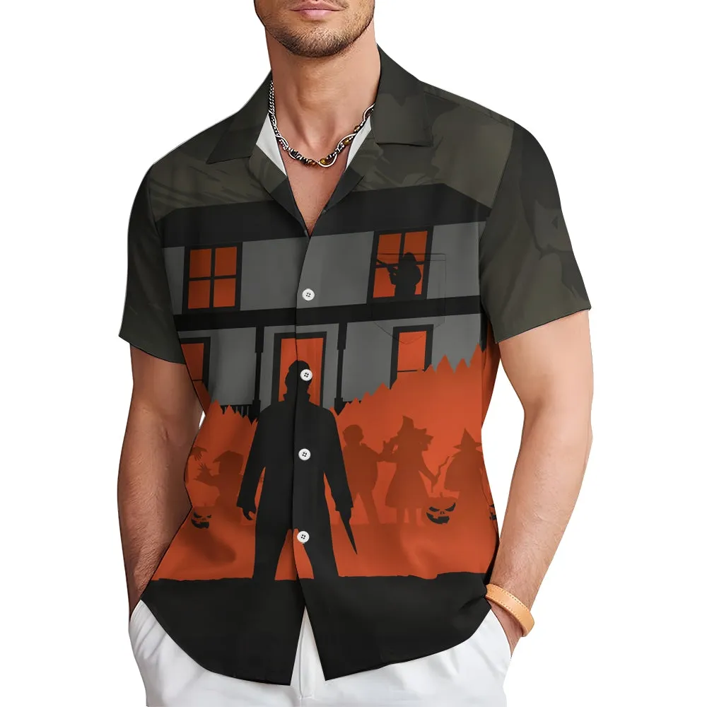 Classic Halloween Cartoon Characters Horror Night Silhouettes Printing Shirt 2408011492