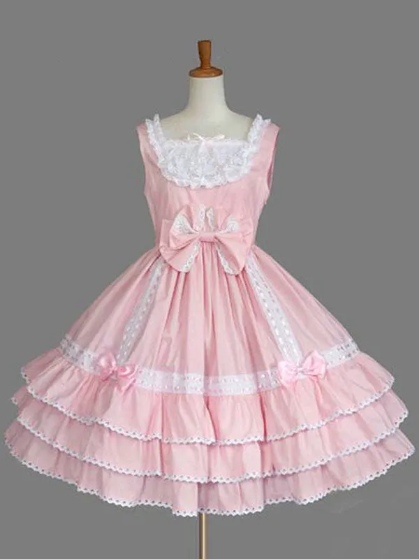 Classic Lolita JSK Dress Ruffles Pink Lolita Jumper Skirts