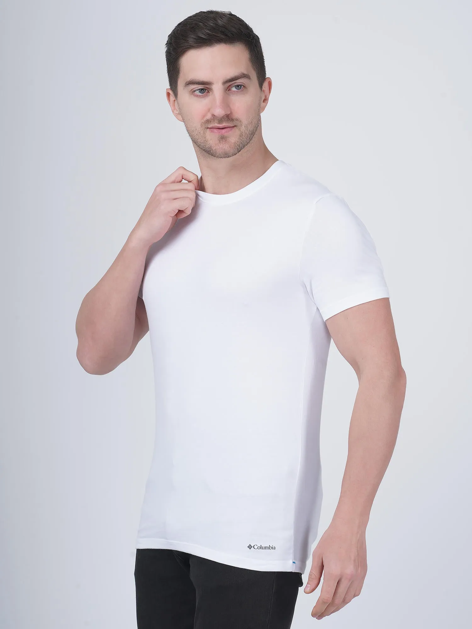 Columbia Men White 100% Pure Cotton Crew-Neck Classic Fit T-Shirt (Pack of 3) (Non Returnable)