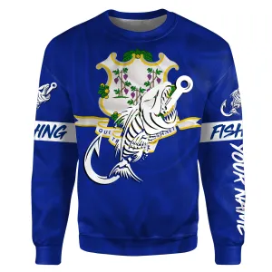 CT Fishing Custom Connecticut Flag Fish hook skull Custom name fishing jerseys | Sweatshirt - NPQ726