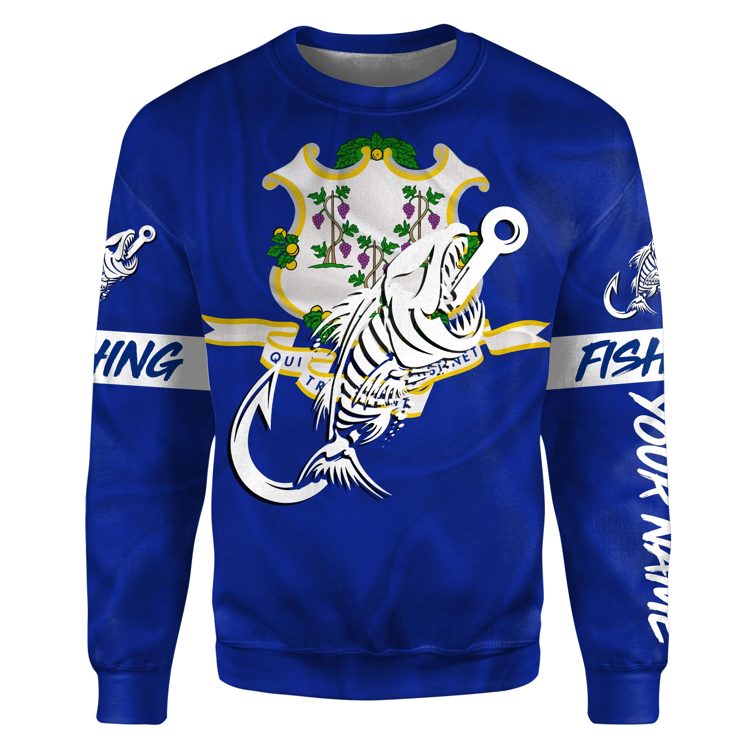 CT Fishing Custom Connecticut Flag Fish hook skull Custom name fishing jerseys | Sweatshirt - NPQ726
