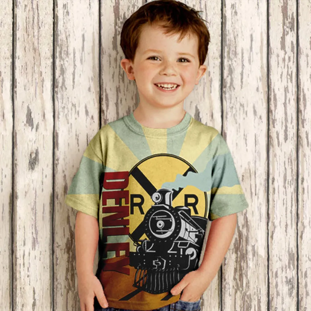 Custom Shirt Boys Train, Personalized Birthday Steam Engine T-Shirt.